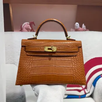 Kelly二代19cm进口美洲雾面鳄鱼皮 手打钉五金  手缝蜜蜡线制做  实拍对版专柜美洲鳄鱼
