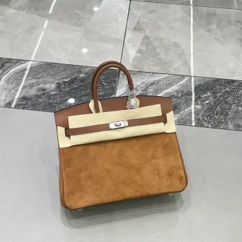 Birkin 25 金棕色银扣Swift   麂皮 内里山羊皮 蜡线半手缝手打铜钉全钢五金
