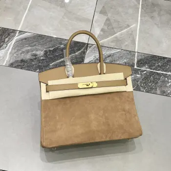 Birkin 30 奶茶色金扣Swift  麂皮 内里山羊皮 蜡线半手缝手打铜钉全钢五金
