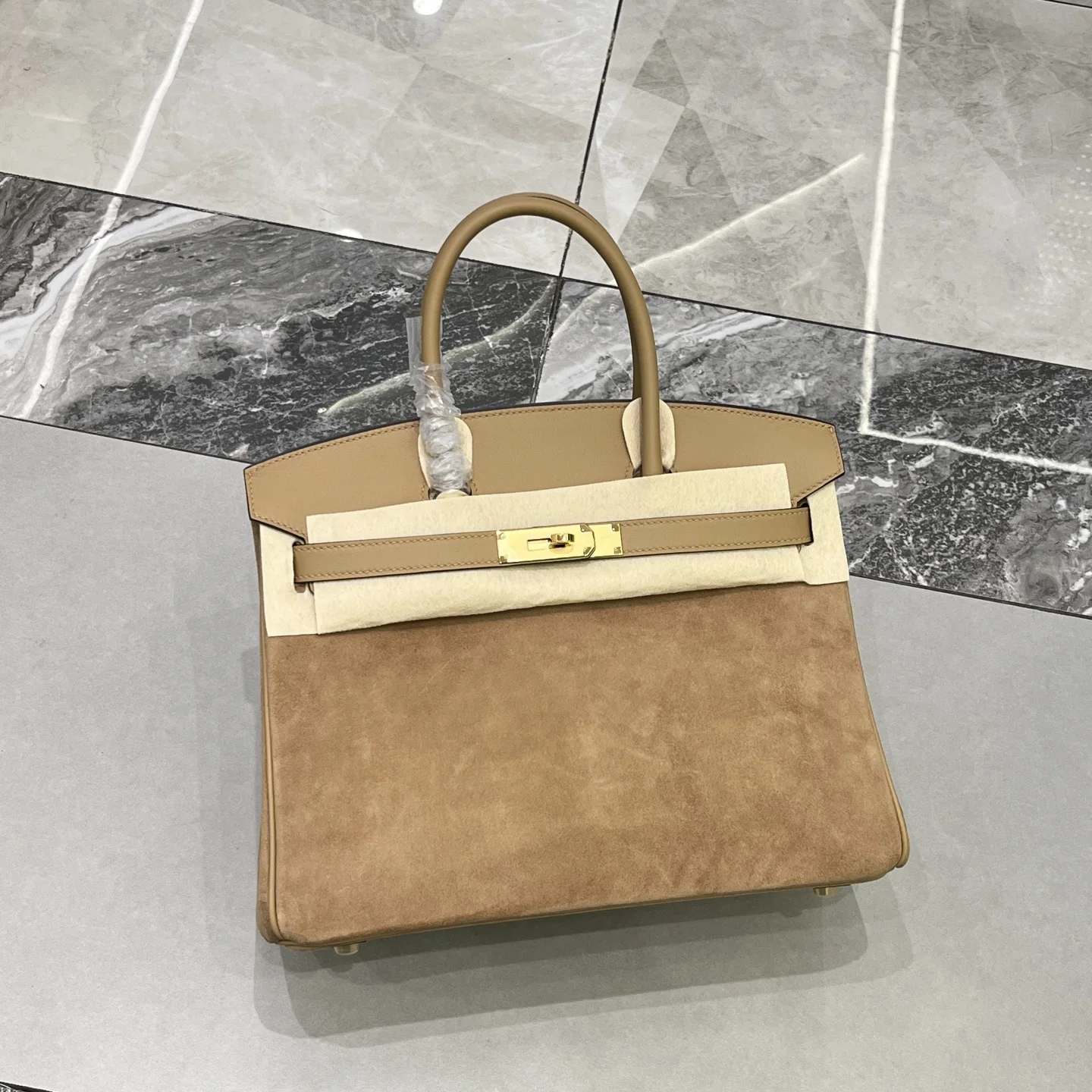 Birkin 30 奶茶色金扣Swift 麂皮 内里山羊皮 蜡线半手缝手打铜钉全钢五金