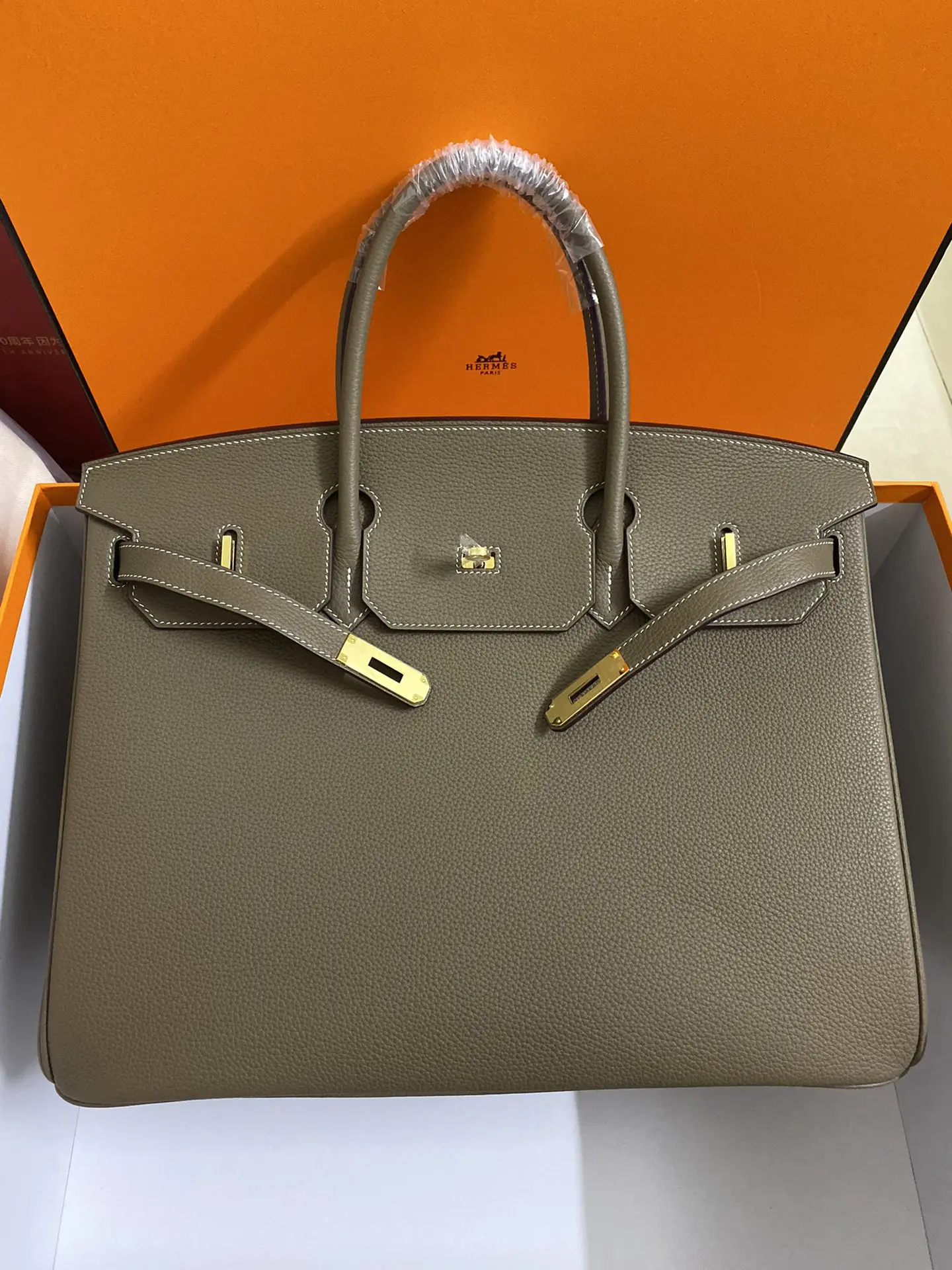 半手工 Birkin 40cm A级Togo皮 大象灰金银扣现货 铂金同步专柜蜡线缝制