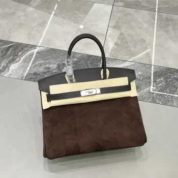 Birkin 30 咖啡色银扣Swift  麂皮 内里山羊皮 蜡线半手缝手打铜钉全钢五金金扣银扣