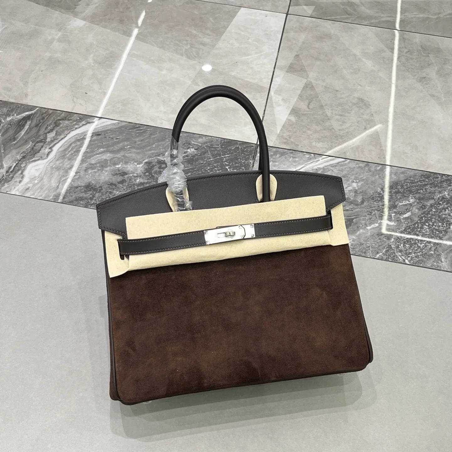 Birkin 30 咖啡色银扣Swift 麂皮 内里山羊皮 蜡线半手缝手打铜钉全钢五金金扣银扣