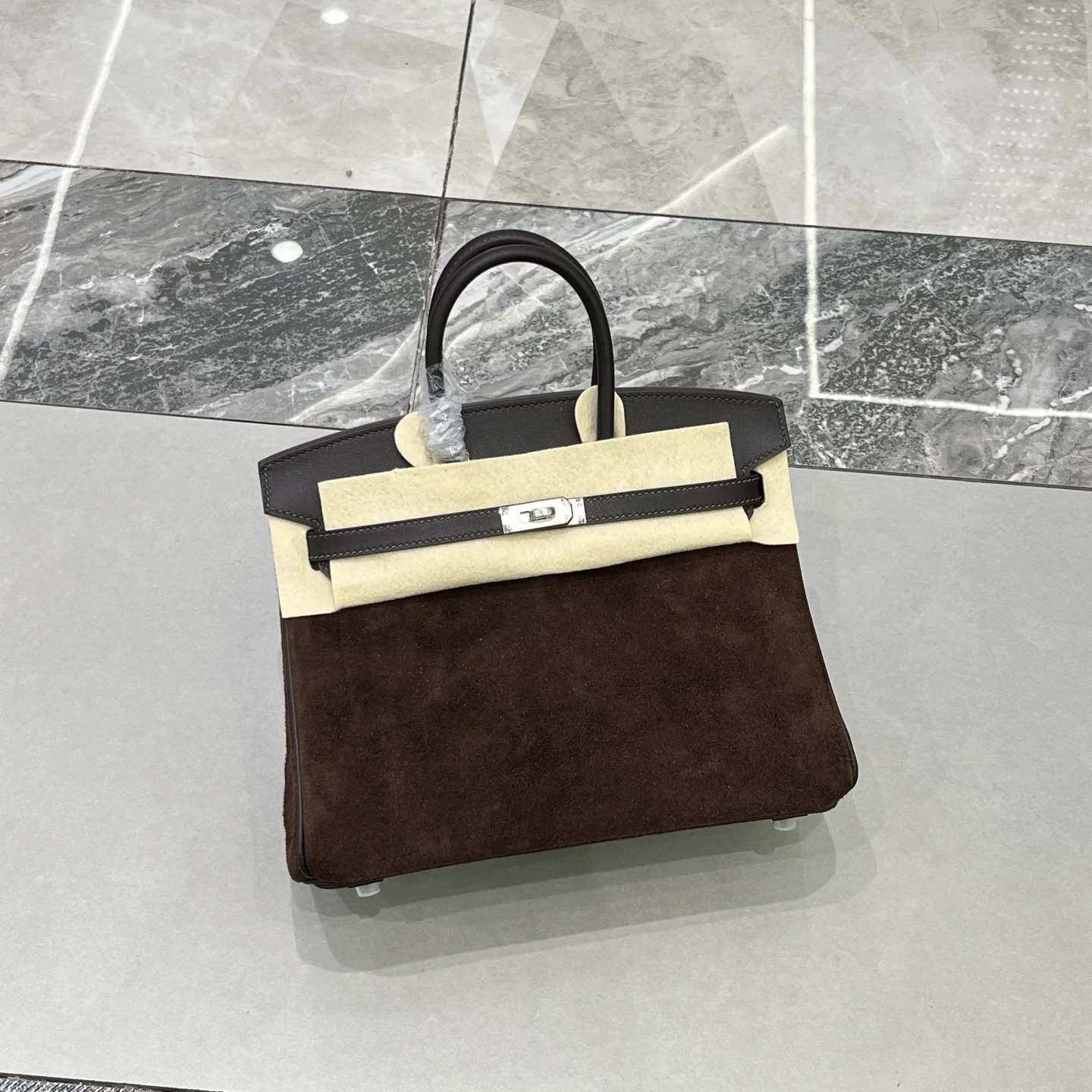 Birkin 25 咖啡色银扣Swift 麂皮 内里山羊皮 蜡线半手缝手打铜钉全钢五金金扣银扣