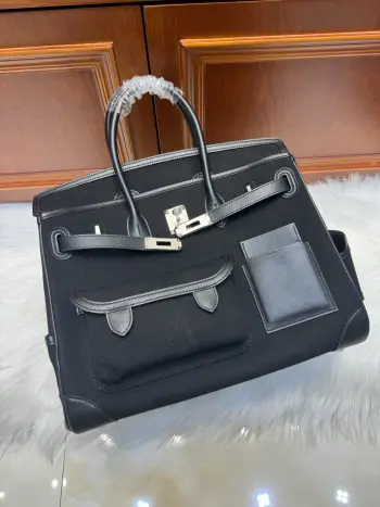  铂金 Birkin Cargo  35Cm  黑色swift拼帆布 银扣