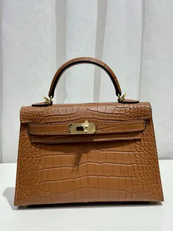 Kelly二代19 cm进口美洲雾面鳄鱼皮 金棕色金扣 手工缝制 对版专柜美洲鳄鱼