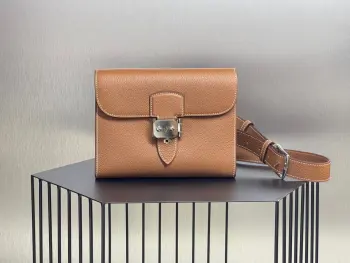 半手工 男士包Sac a Depeches 信差包 21cm A级Togo皮 金棕色 银扣 男女同款专柜同步 蜜蜡线缝制 纯钢五金