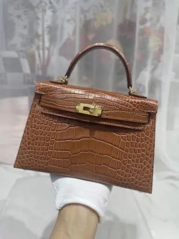 凯莉kelly二代19Cm 进口原厂美洲雾面鳄鱼马鞍色 手缝蜡线 对版专柜美洲鳄鱼