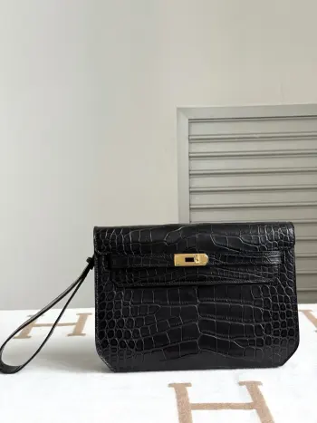 Kelly depeches 25cm 手包 进口HCP 美洲雾面鳄鱼肚皮黑色 全套手打钉五金 内里配进口羊皮 手缝蜡线 