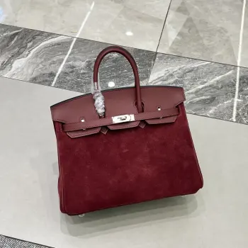 Birkin 25 酒红银扣Swift  麂皮 内里山羊皮 蜡线半手缝手打铜钉全钢五金