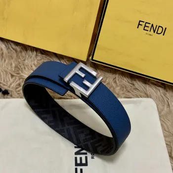 FENDI 芬迪 全套包装 专柜同款 宽4.0CM 双环正反用腰带 FF按钉搭扣 黑色Cuoio Romano皮革材质 反面面料带有烟草黄和黑色FF图案 四方金属饰面 时尚经典 百搭款