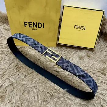 FENDl 芬迪 全套包装 专柜同款 宽3.5CM 原版定制布料 FF图案布料材质 黑色皮革内衬 单钉镀钯金属配件 时尚潮流 经典系列