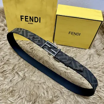 FENDl 芬迪 全套包装 专柜同款 宽3.5CM 原版定制布料 FF图案布料材质 黑色皮革内衬 单钉镀钯金属配件 时尚潮流 经典系列