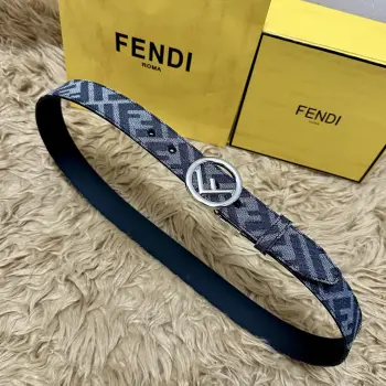 FENDl 芬迪 全套包装 专柜同款 宽3.5CM 原版定制布料 FF图案布料材质 黑色皮革内衬 单钉镀钯金属配件 时尚潮流 经典系列