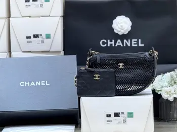 25S 春夏系列  ZP 26300购入 Chane1 25s 镂空网兜半月包 小香走秀限量款半月包 非常难得超多种背法 超级时尚和百搭 推荐 原厂正品Bodin.joyeux小羊皮AP4573 15*22*6cm 