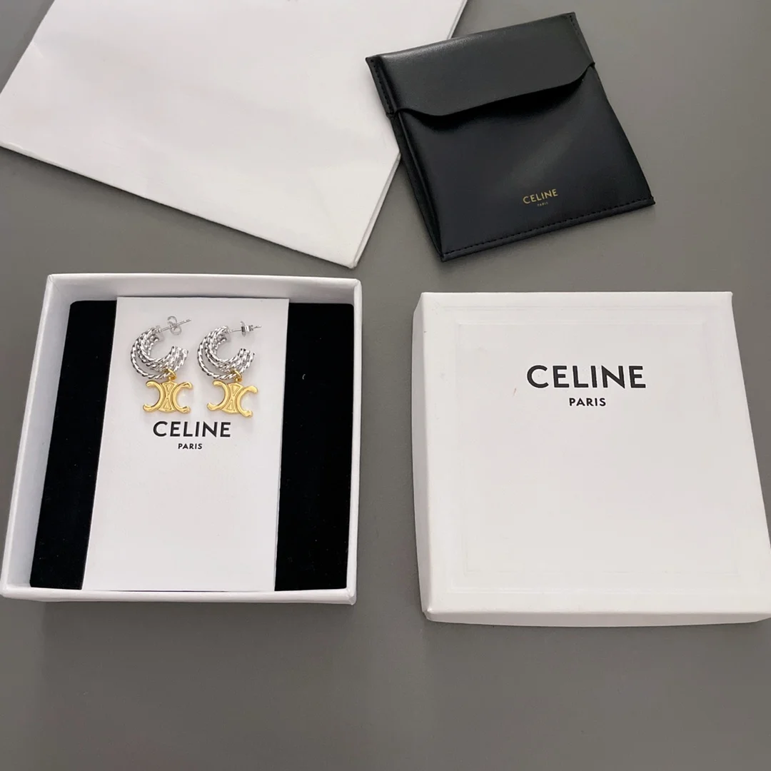 Celine Two-tone gold and silver stud earrings - Detail view 1