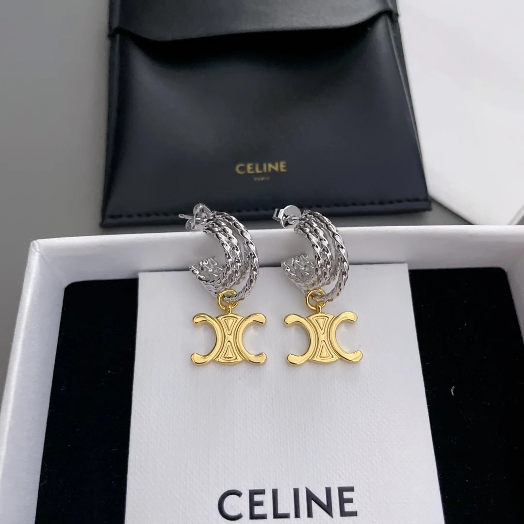 Celine Two-tone gold and silver stud earrings - Detail view 3
