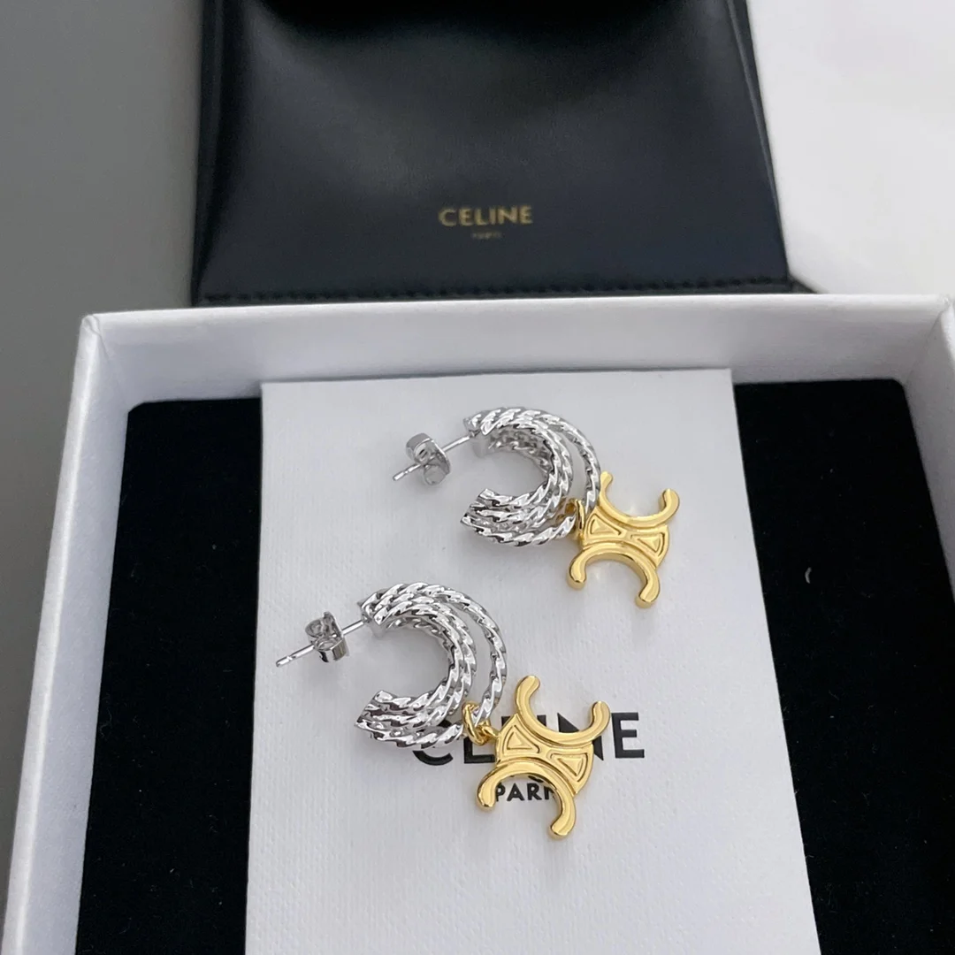 Celine Two-tone gold and silver stud earrings - Detail view 4