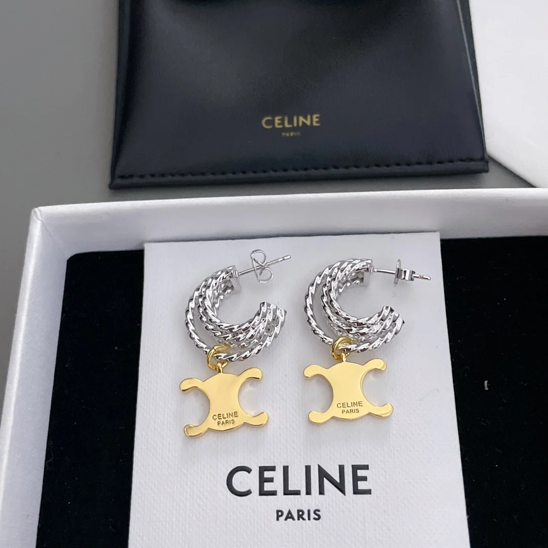 Celine Two-tone gold and silver stud earrings - Detail view 5