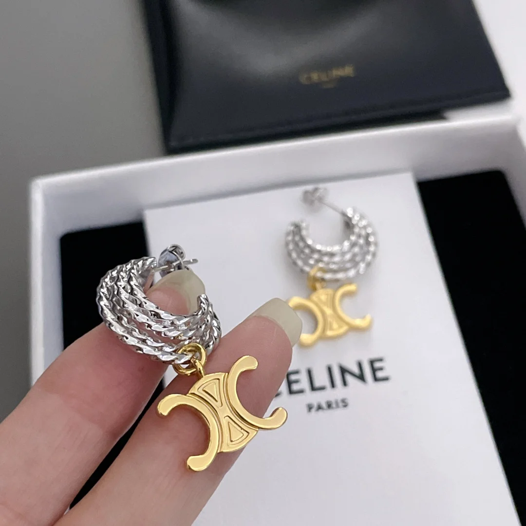 Celine Two-tone gold and silver stud earrings - Detail view 6