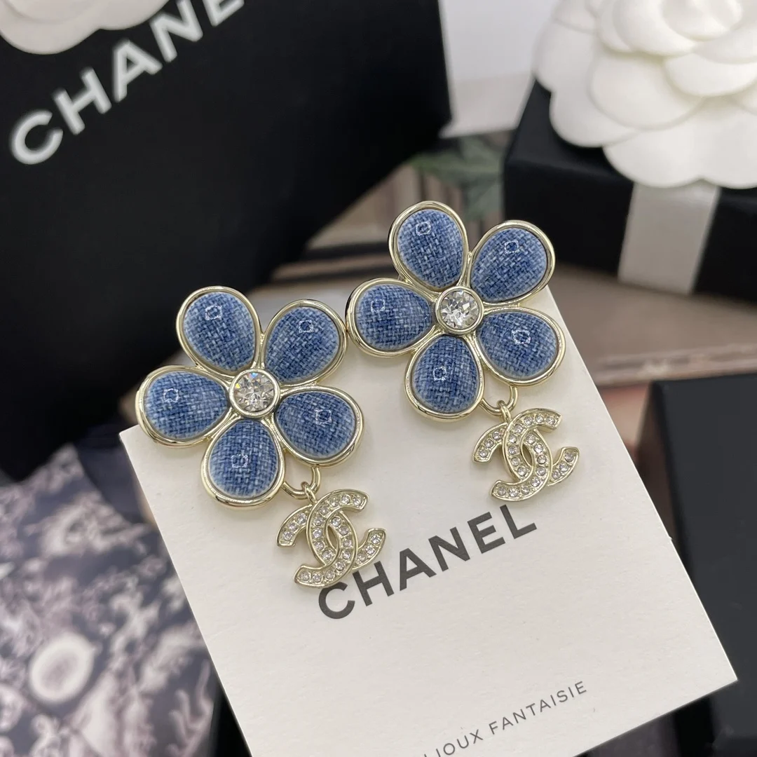 Chanel Imitation Chanel denim floral drop C earrings - Detail view 6