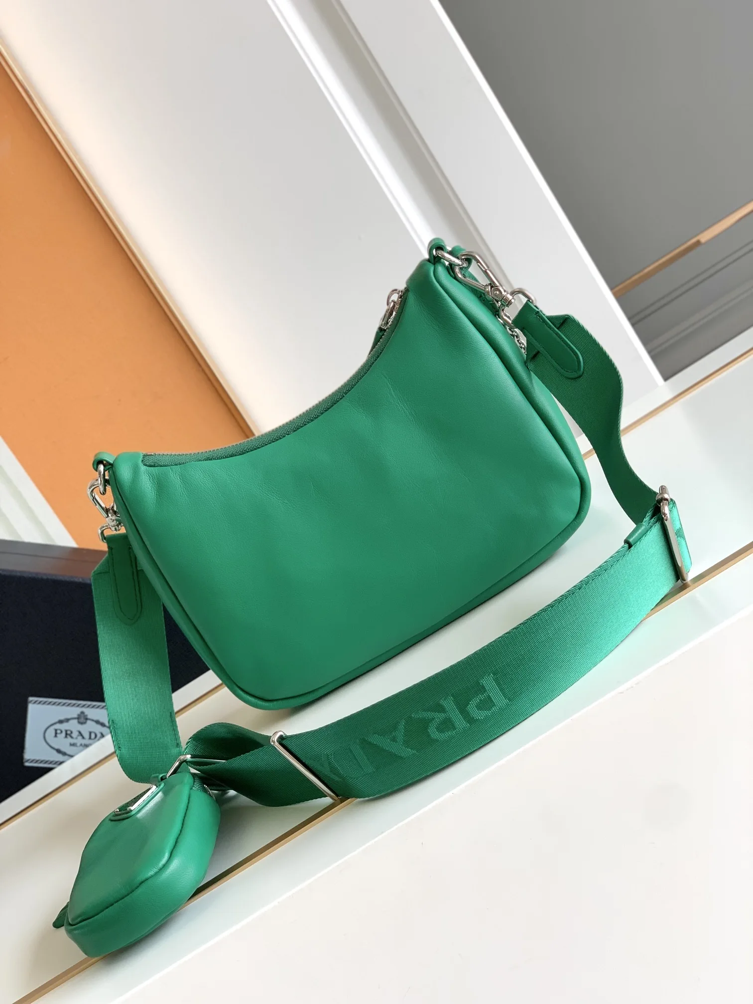 Prada 1BH204 Sheepskin Three-in-One Shoulder Bag Crossbody Bag - Detail view 3