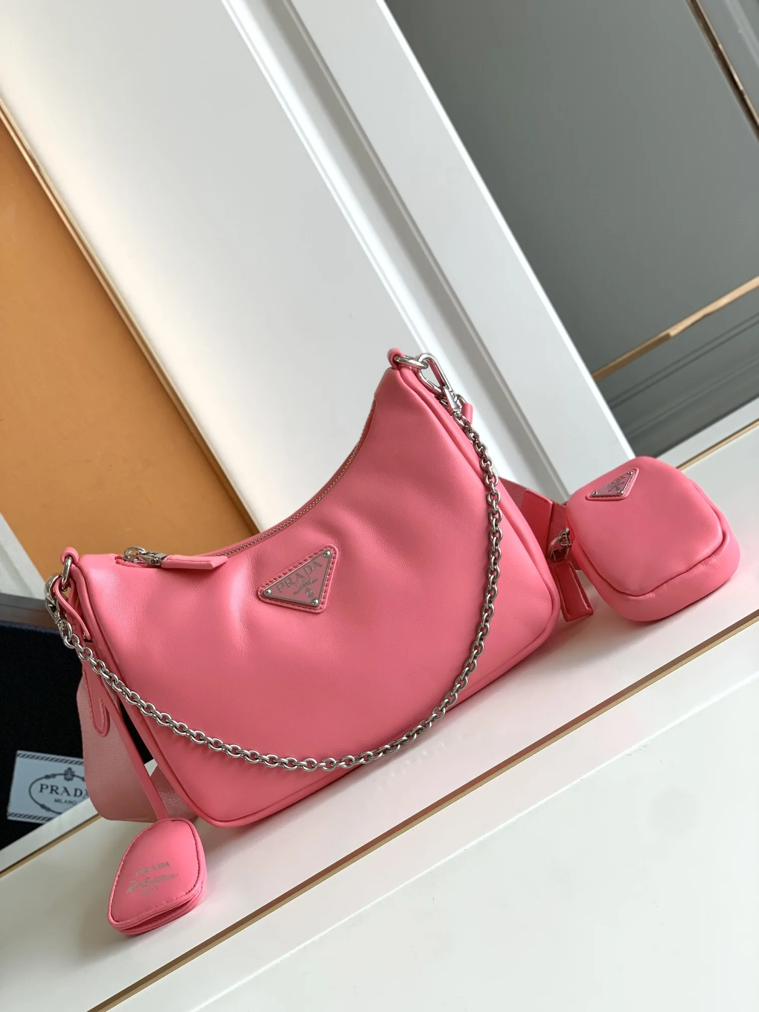 Prada 1BH204 Sheepskin Three-in-One Shoulder Bag Crossbody Bag