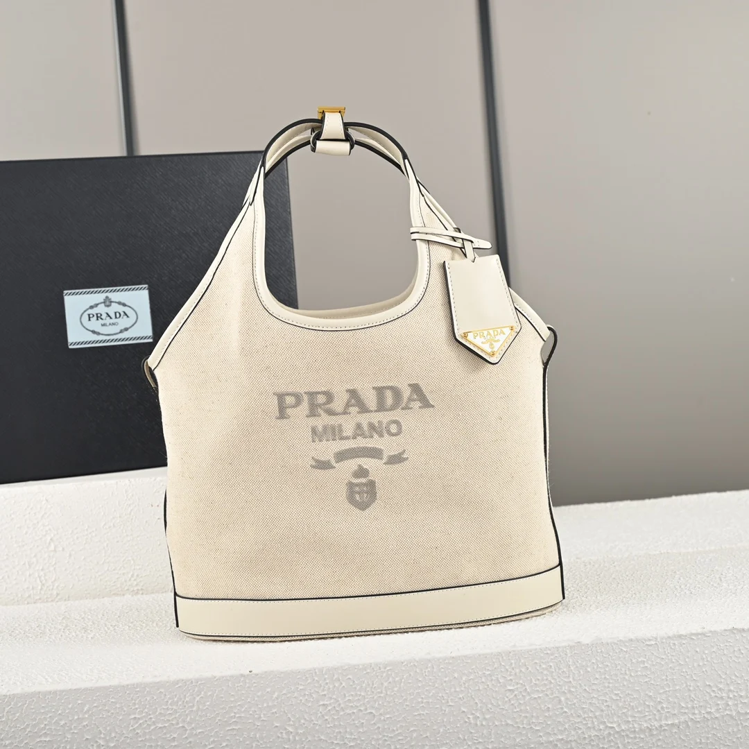 Prada 1BG471 Summer Linen Blend with Leather Tote Bag Medium Handbag - Detail view 1