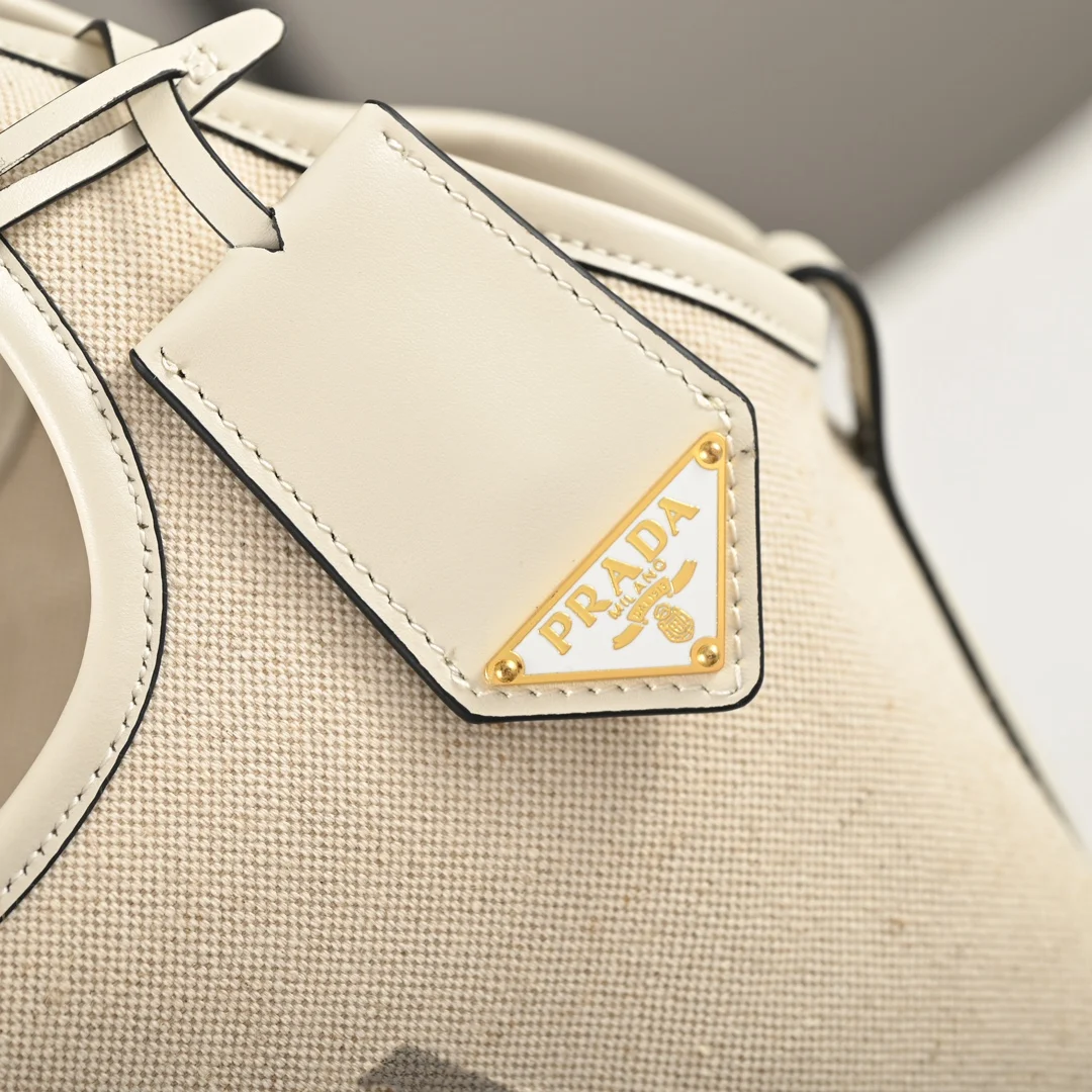 Prada 1BG471 Summer Linen Blend with Leather Tote Bag Medium Handbag - Detail view 6