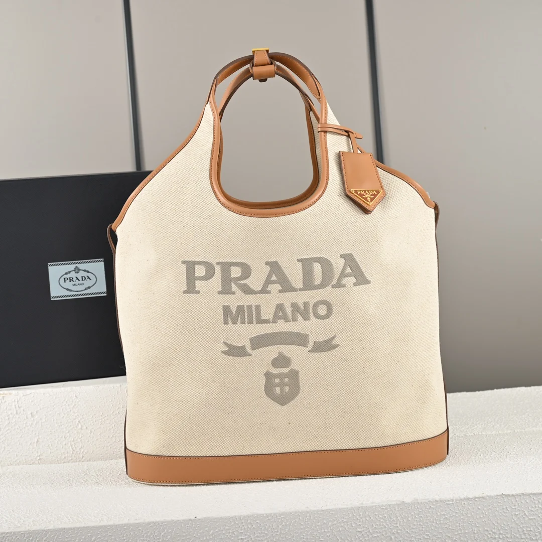 Prada 1BG472 Summer Linen Blend with Leather Large Tote Bag Handbag - Detail view 1
