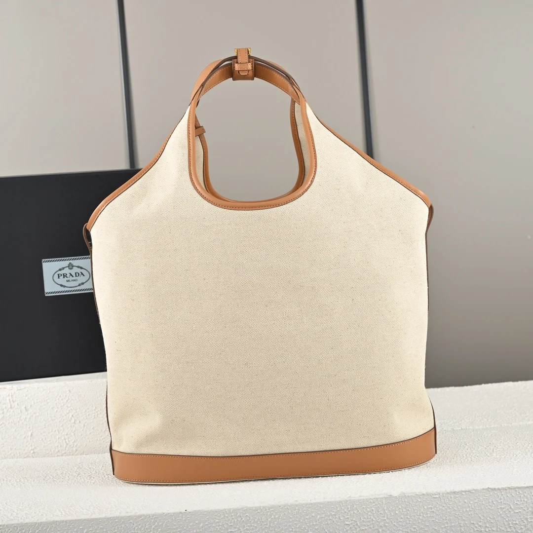 Prada 1BG472 Summer Linen Blend with Leather Large Tote Bag Handbag - Detail view 2