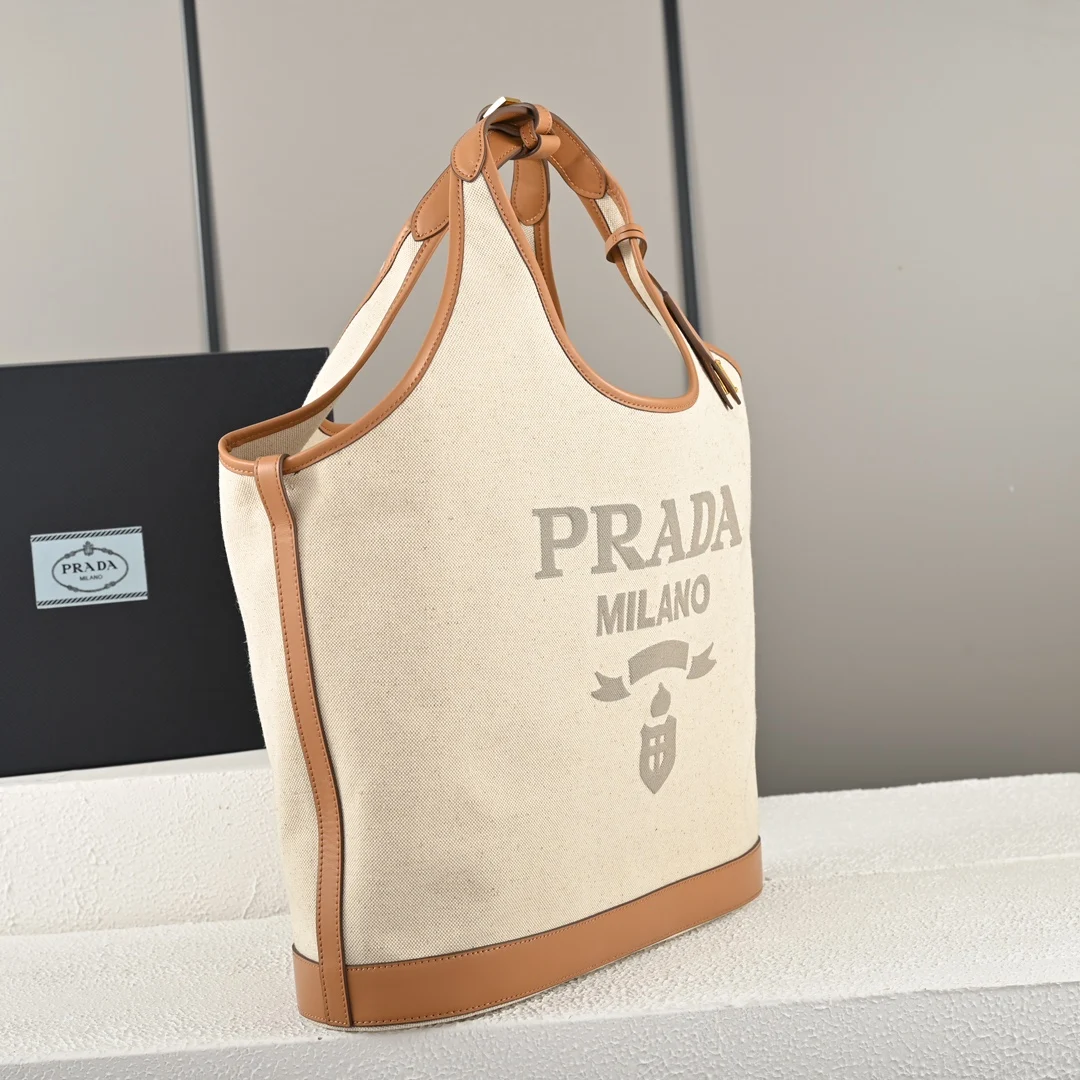 Prada 1BG472 Summer Linen Blend with Leather Large Tote Bag Handbag - Detail view 3