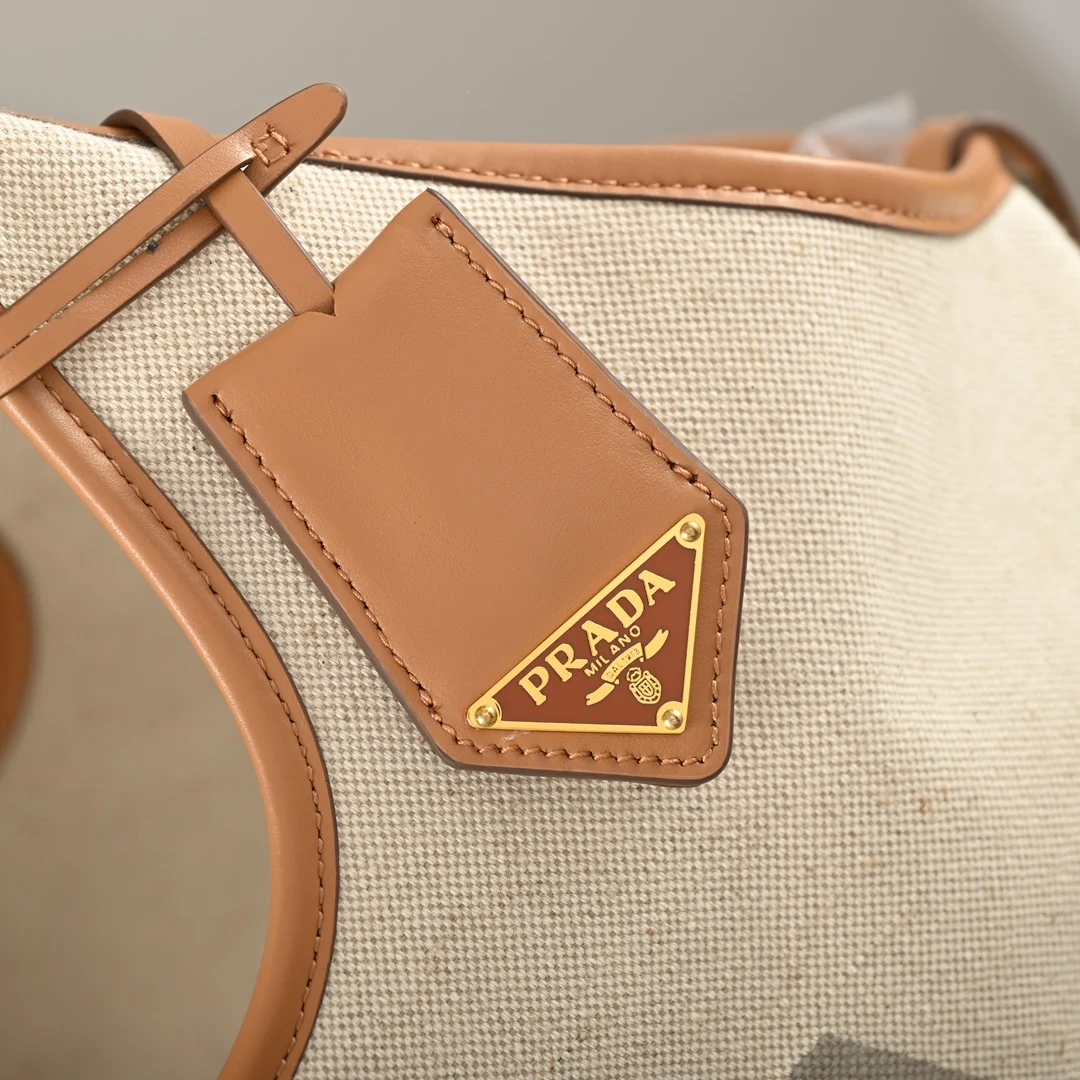 Prada 1BG472 Summer Linen Blend with Leather Large Tote Bag Handbag - Detail view 6