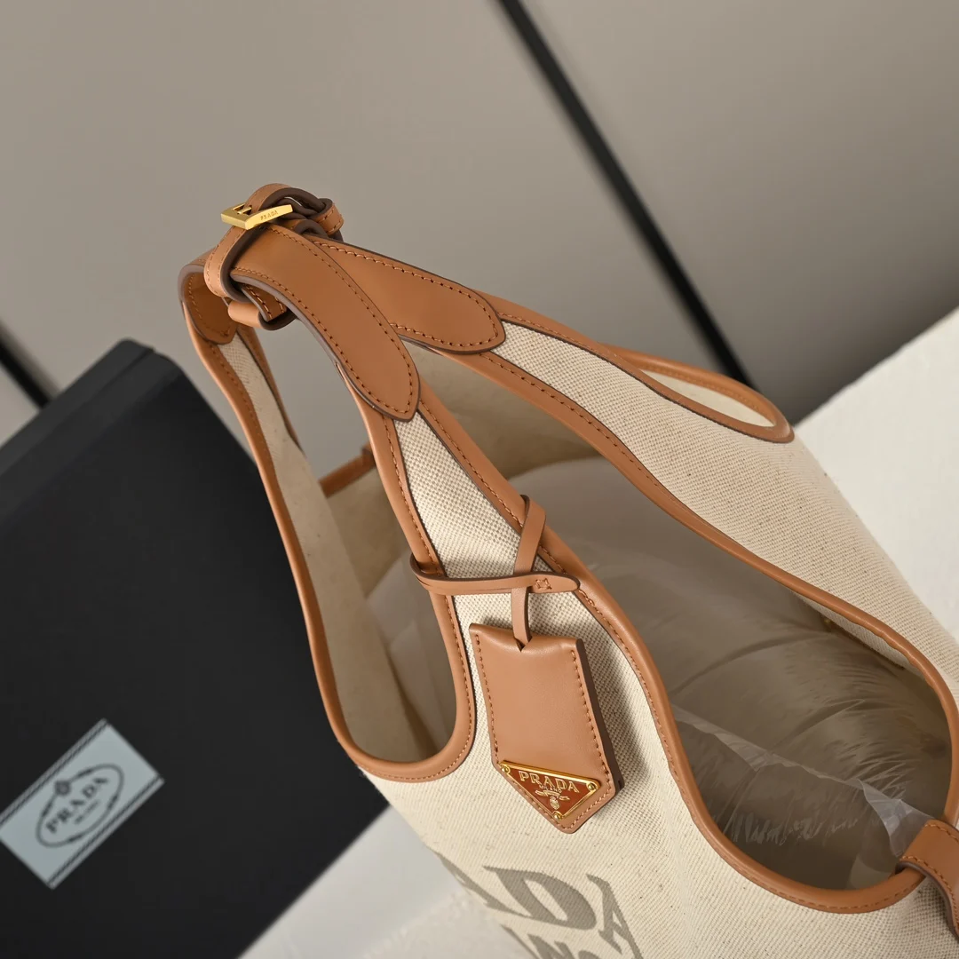 Prada 1BG472 Summer Linen Blend with Leather Large Tote Bag Handbag - Detail view 7