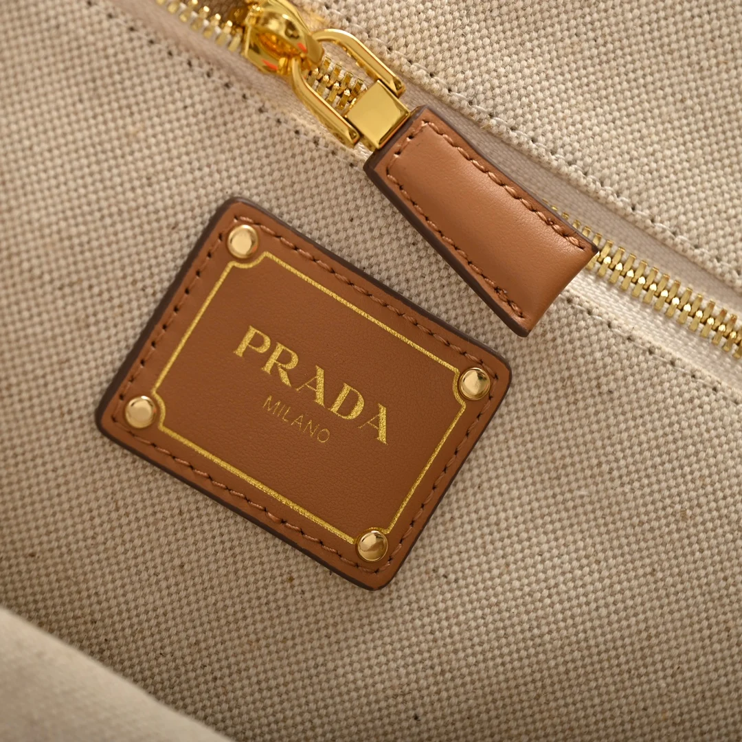 Prada 1BG472 Summer Linen Blend with Leather Large Tote Bag Handbag - Detail view 9