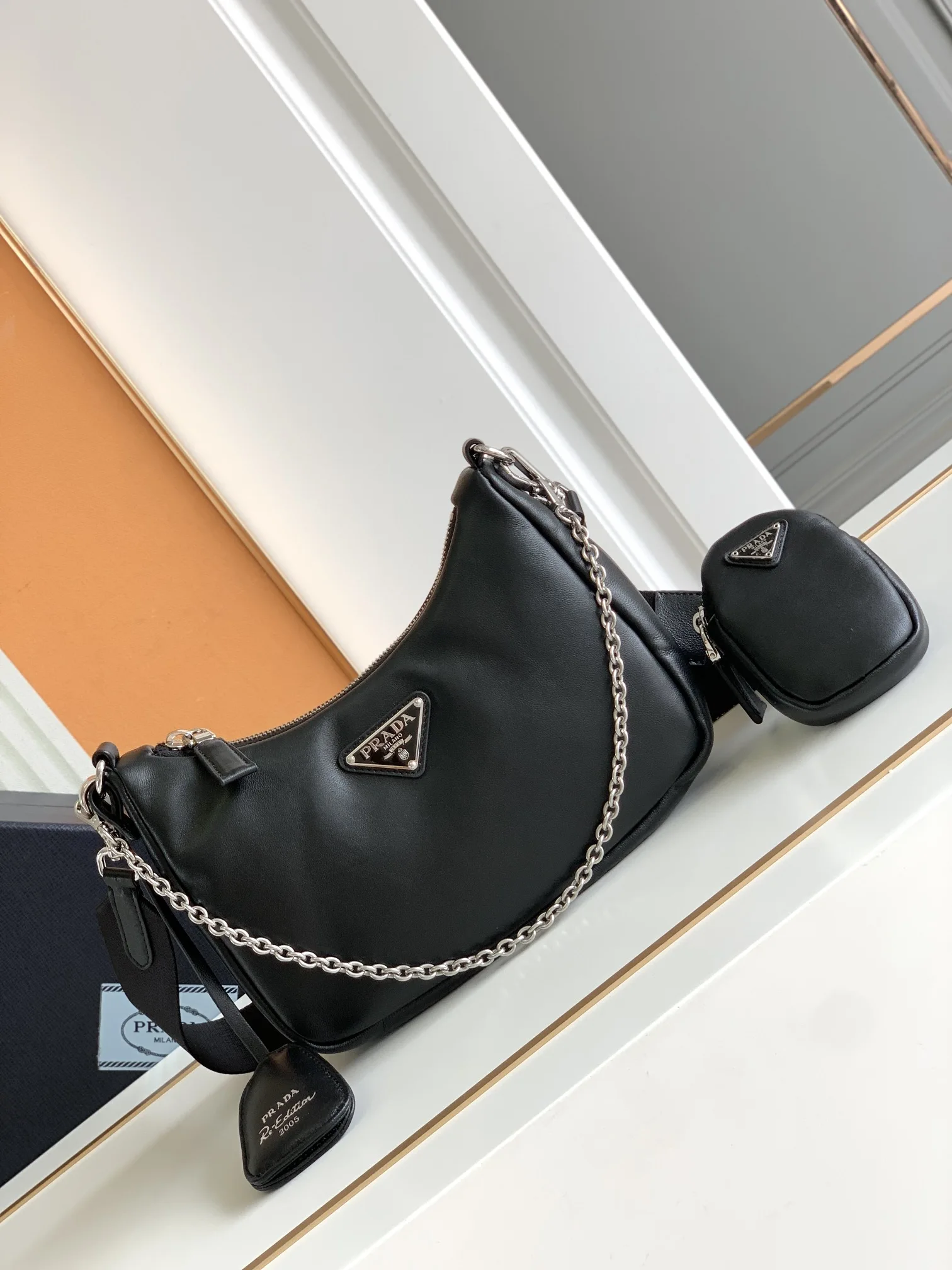 Prada 1BH204 Sheepskin Three-in-One Shoulder Bag Crossbody Bag - Detail view 1