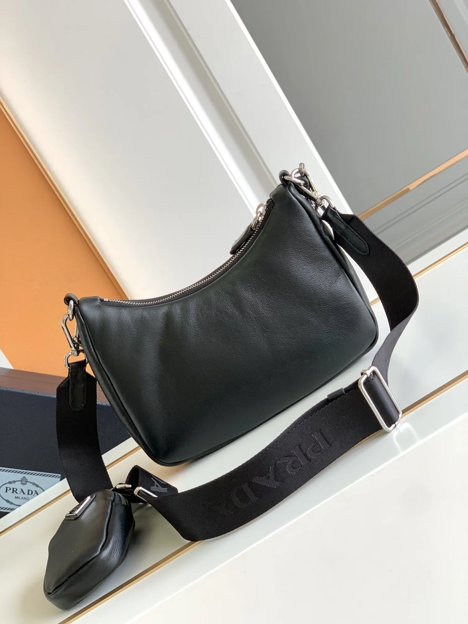 Prada 1BH204 Sheepskin Three-in-One Shoulder Bag Crossbody Bag - Detail view 3