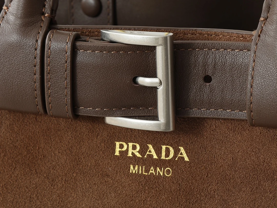 Prada 1BA416 Medium Suede Leather Tote Bag Crossbody Bag - Detail view 5