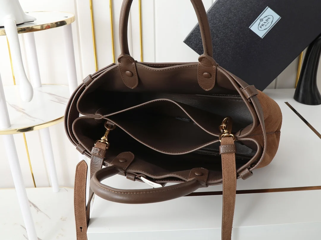 Prada 1BA416 Medium Suede Leather Tote Bag Crossbody Bag - Detail view 8