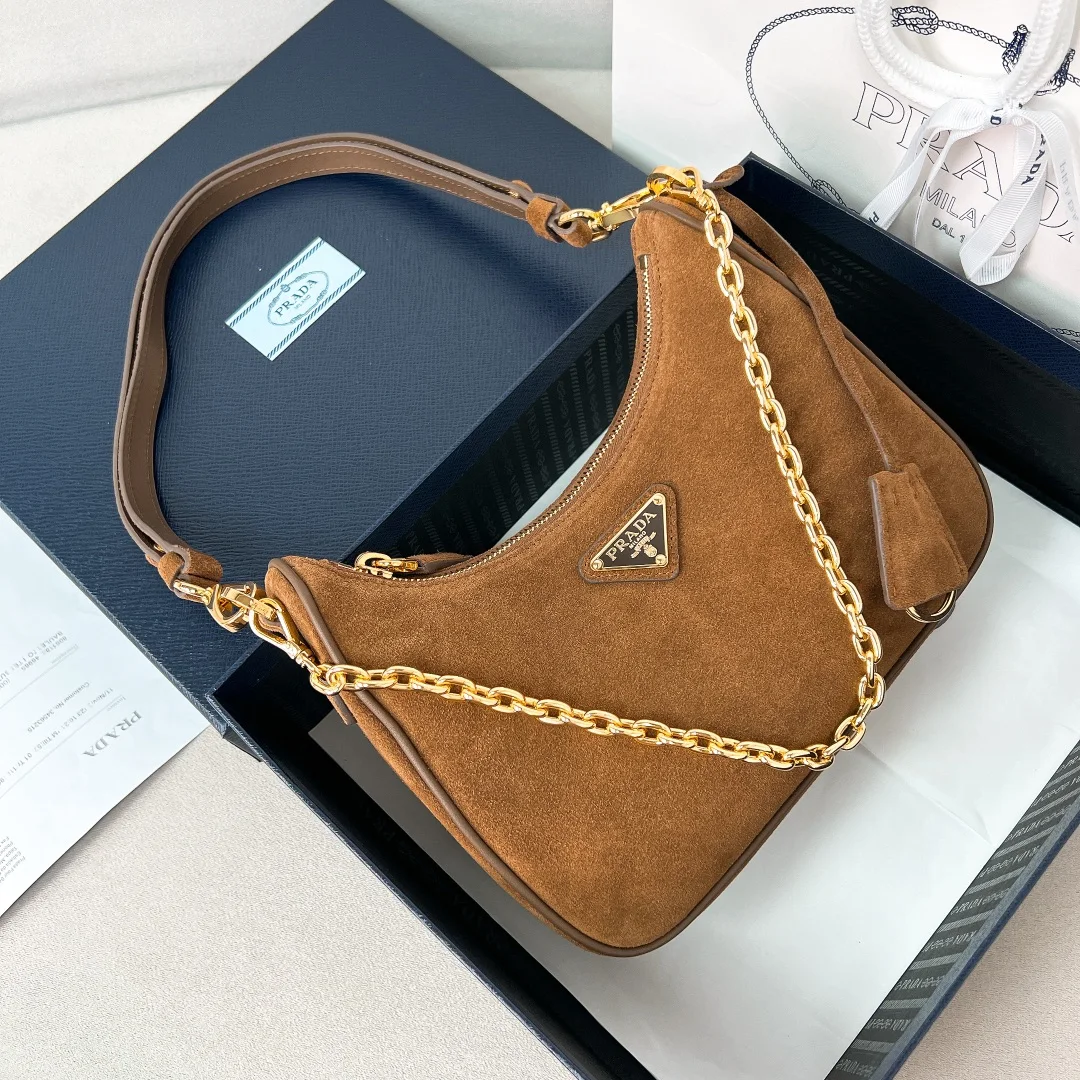 Prada 1BC204 Hobo Suede Underarm Bag Handheld Crossbody Bag - Detail view 1