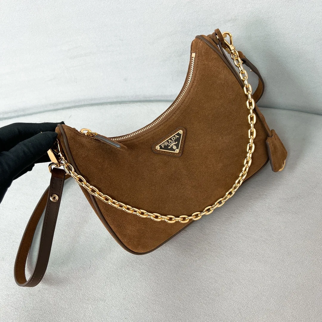 Prada 1BC204 Hobo Suede Underarm Bag Handheld Crossbody Bag - Detail view 2