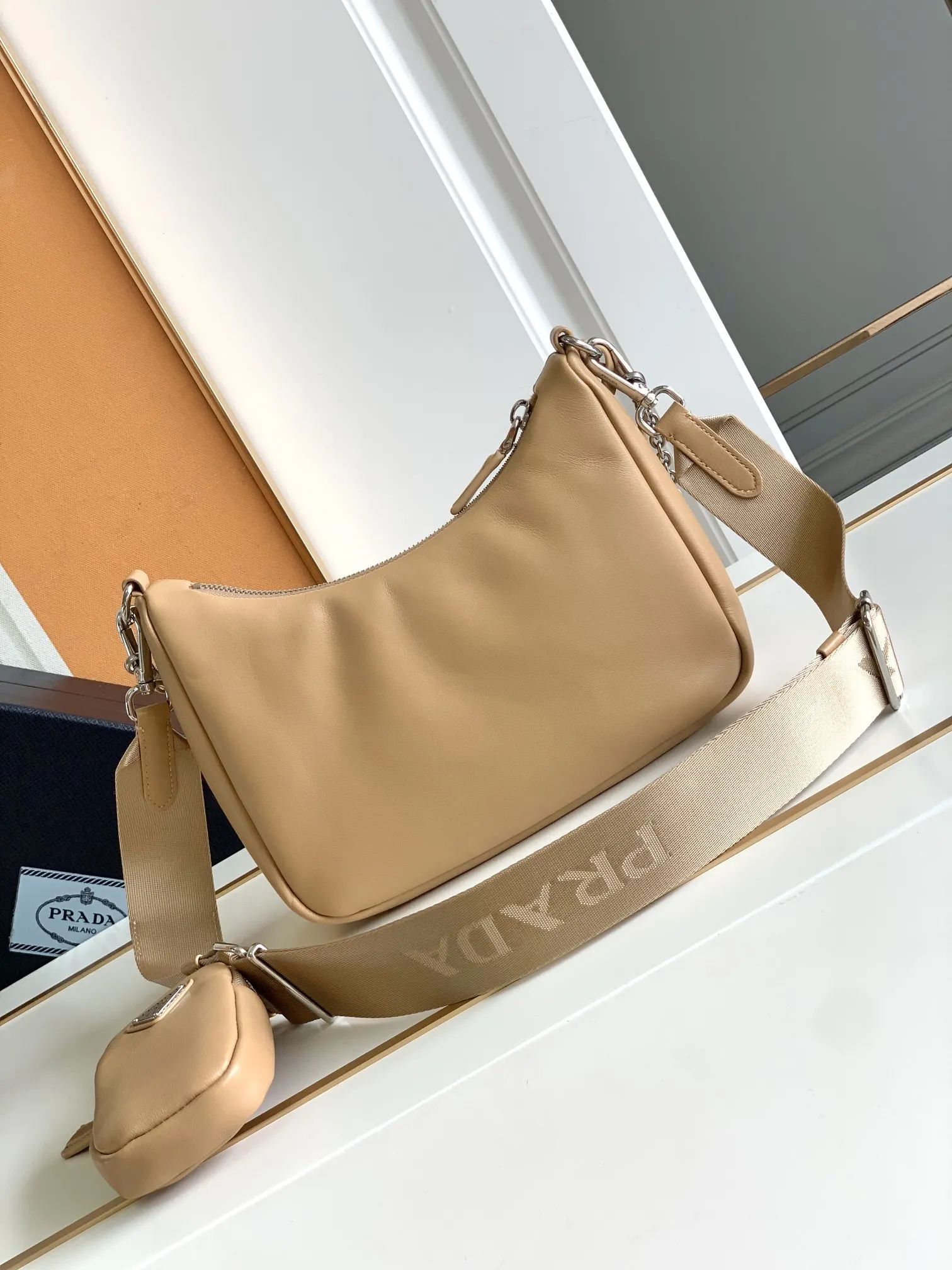 Prada 1BH204 Sheepskin Three-in-One Shoulder Bag Crossbody Bag - Detail view 3