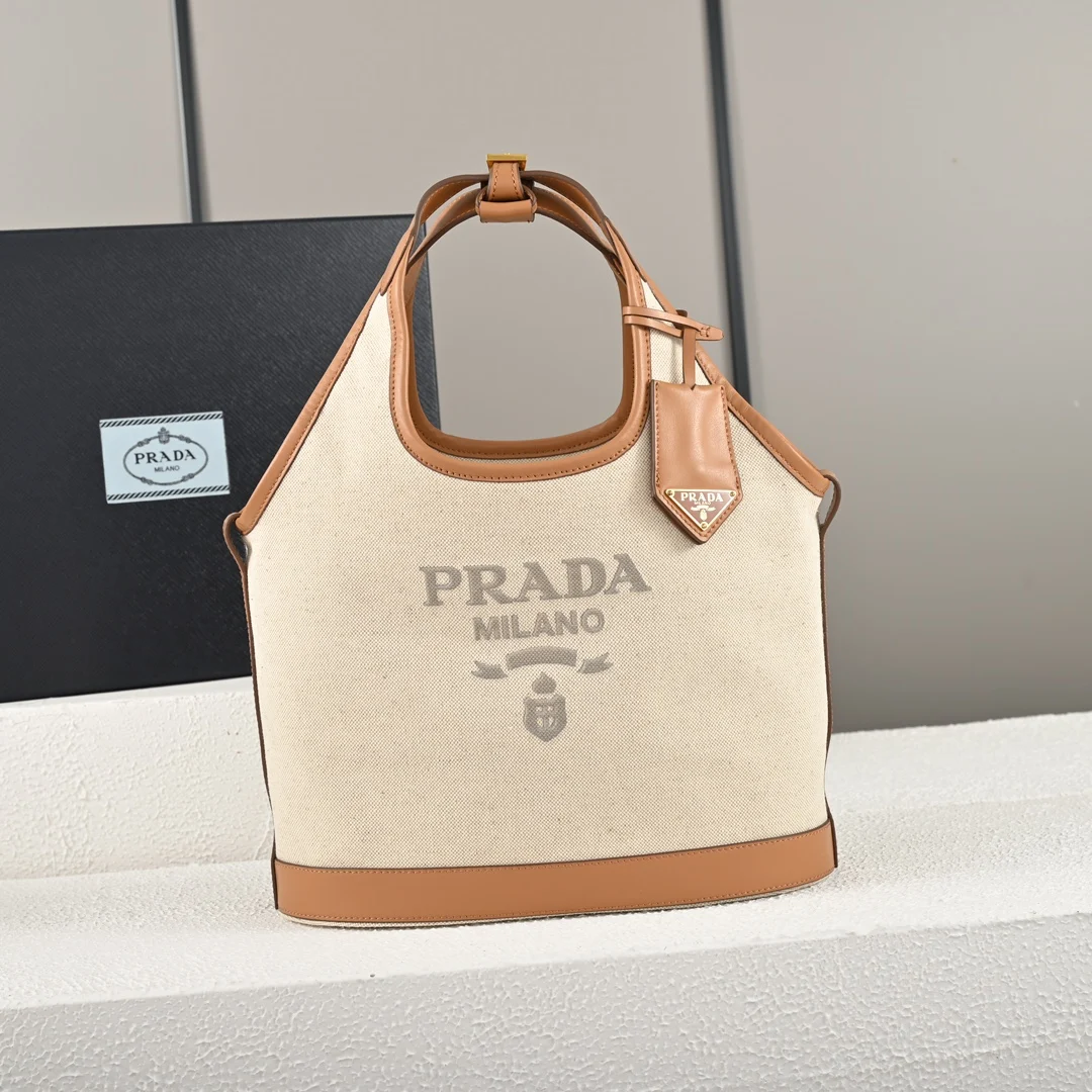 Prada 1BG471 Summer New Linen Blend with Leather Tote Bag Medium Handbag - Detail view 1