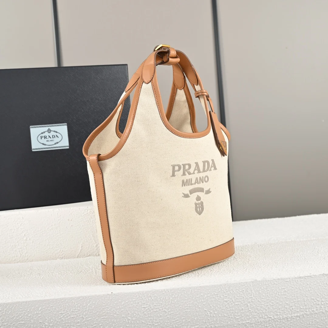 Prada 1BG471 Summer New Linen Blend with Leather Tote Bag Medium Handbag - Detail view 3