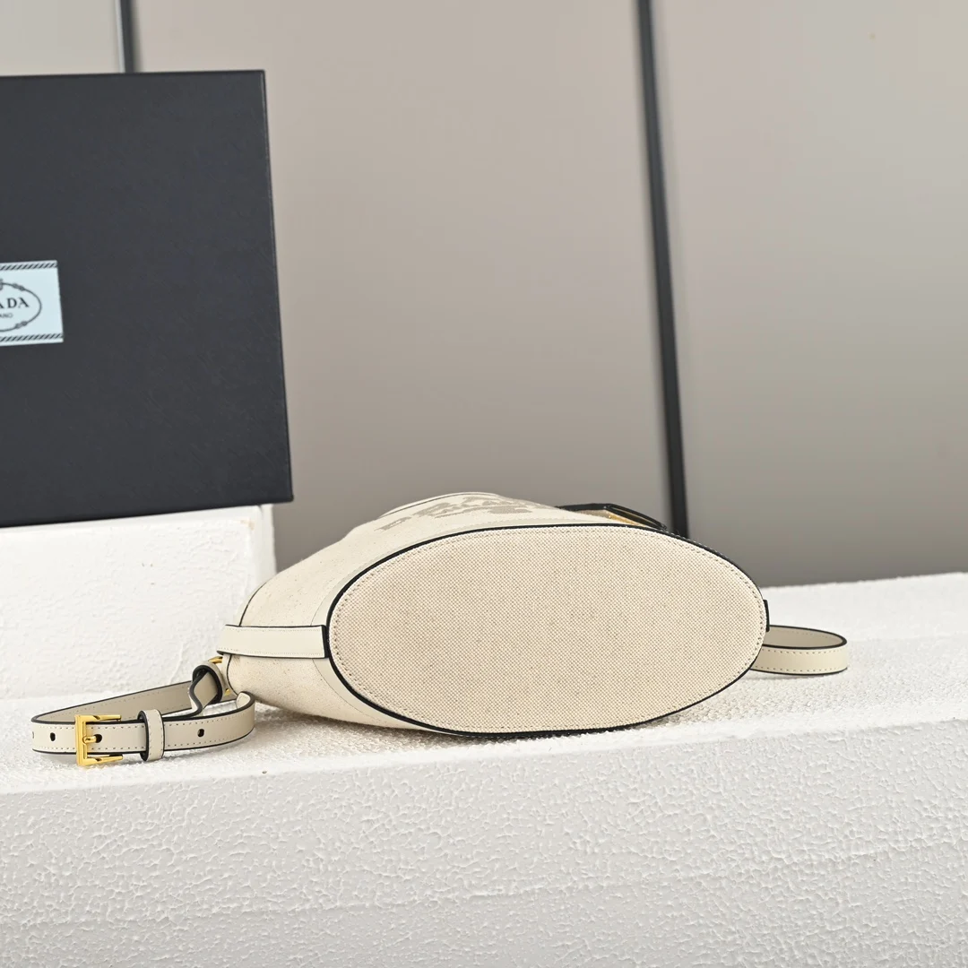 Prada 1BE074 Summer Linen Blend with Leather Tote Bag Handheld Crossbody Bag - Detail view 4
