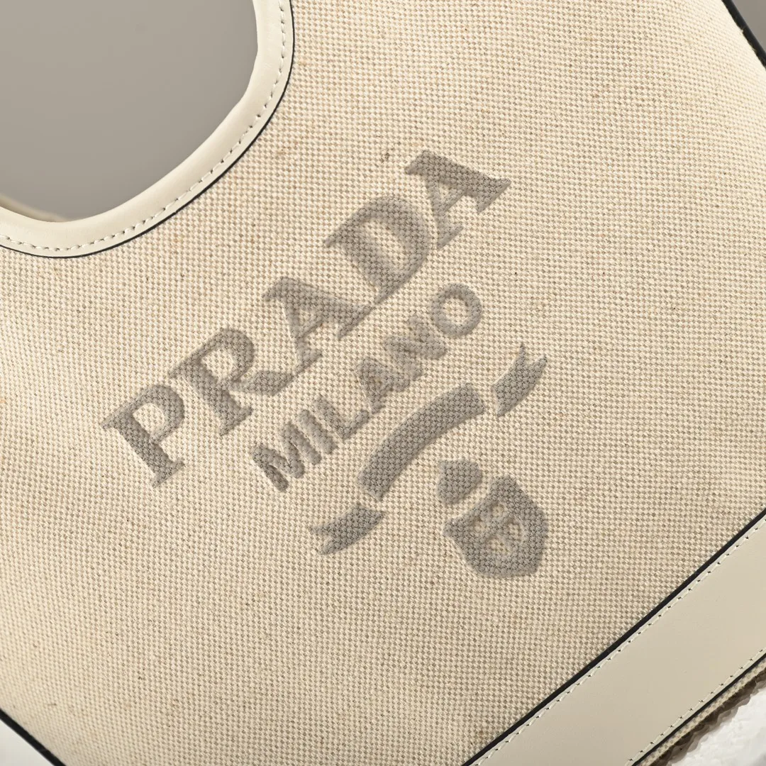 Prada 1BE074 Summer Linen Blend with Leather Tote Bag Handheld Crossbody Bag - Detail view 5