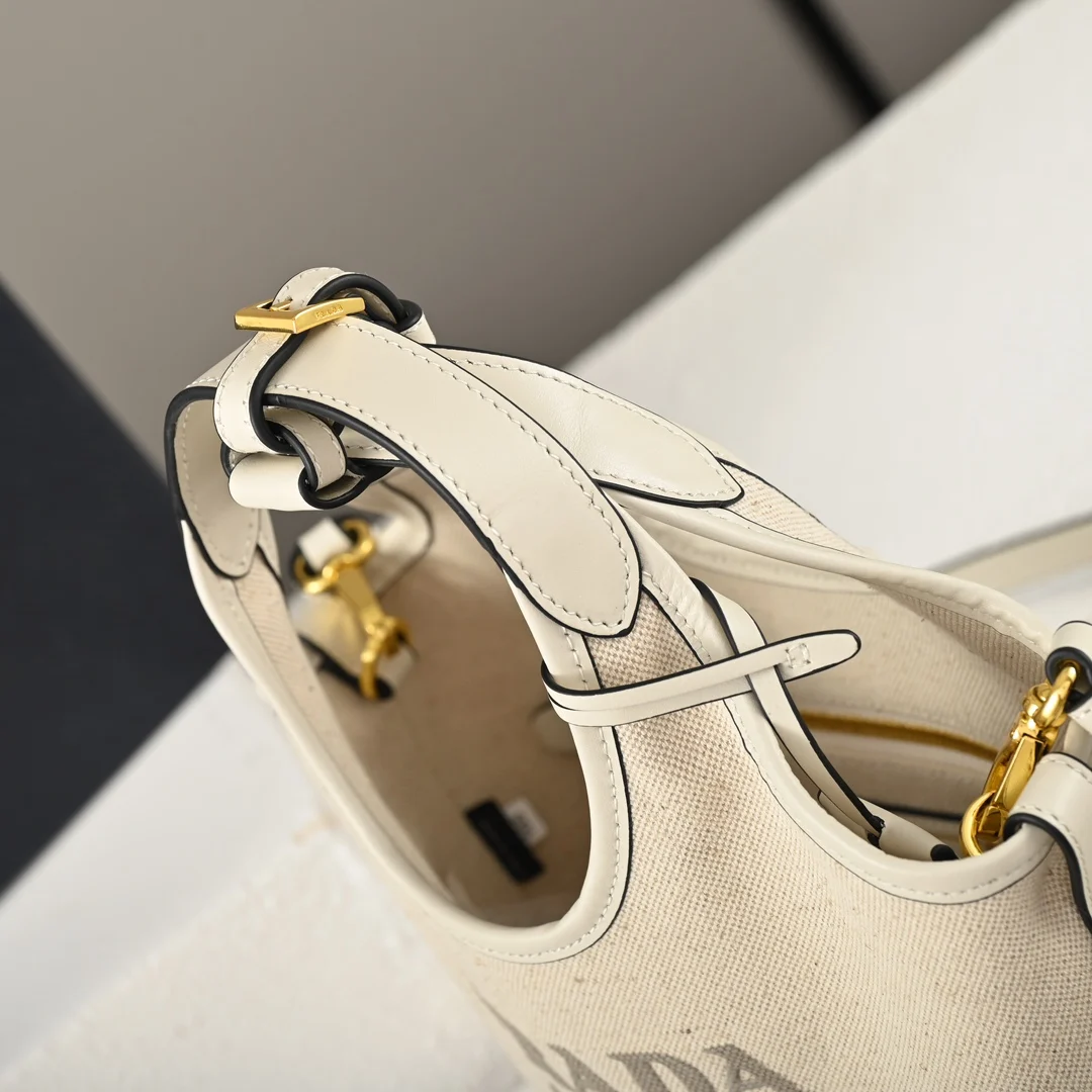 Prada 1BE074 Summer Linen Blend with Leather Tote Bag Handheld Crossbody Bag - Detail view 6