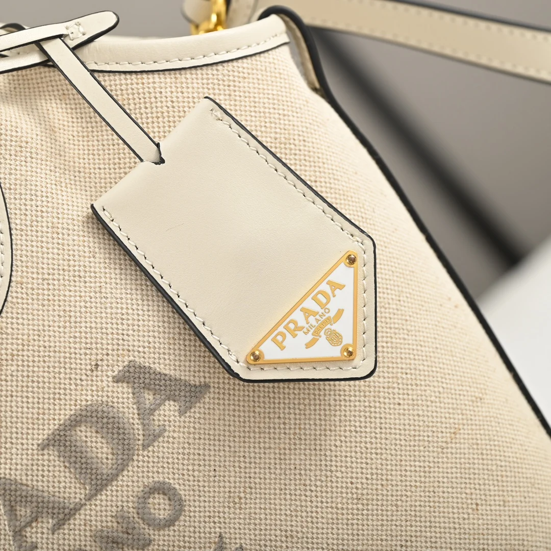 Prada 1BE074 Summer Linen Blend with Leather Tote Bag Handheld Crossbody Bag - Detail view 7
