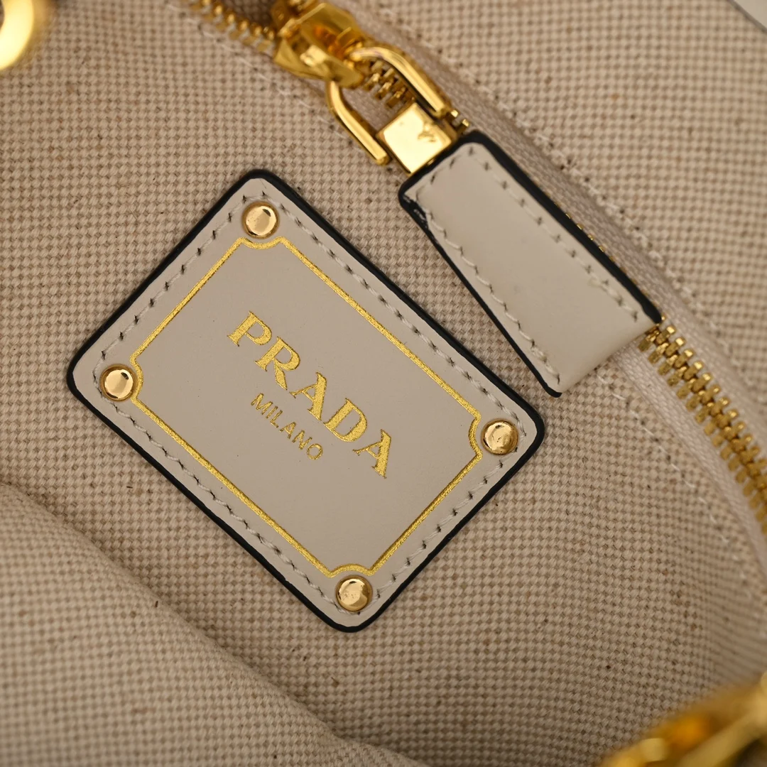 Prada 1BE074 Summer Linen Blend with Leather Tote Bag Handheld Crossbody Bag - Detail view 9