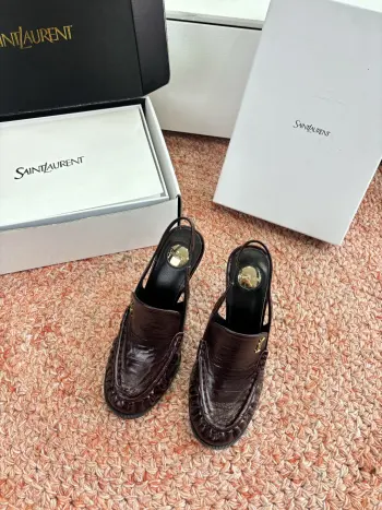 2026 New YSL Small Logo High Heel Loafers Slippers